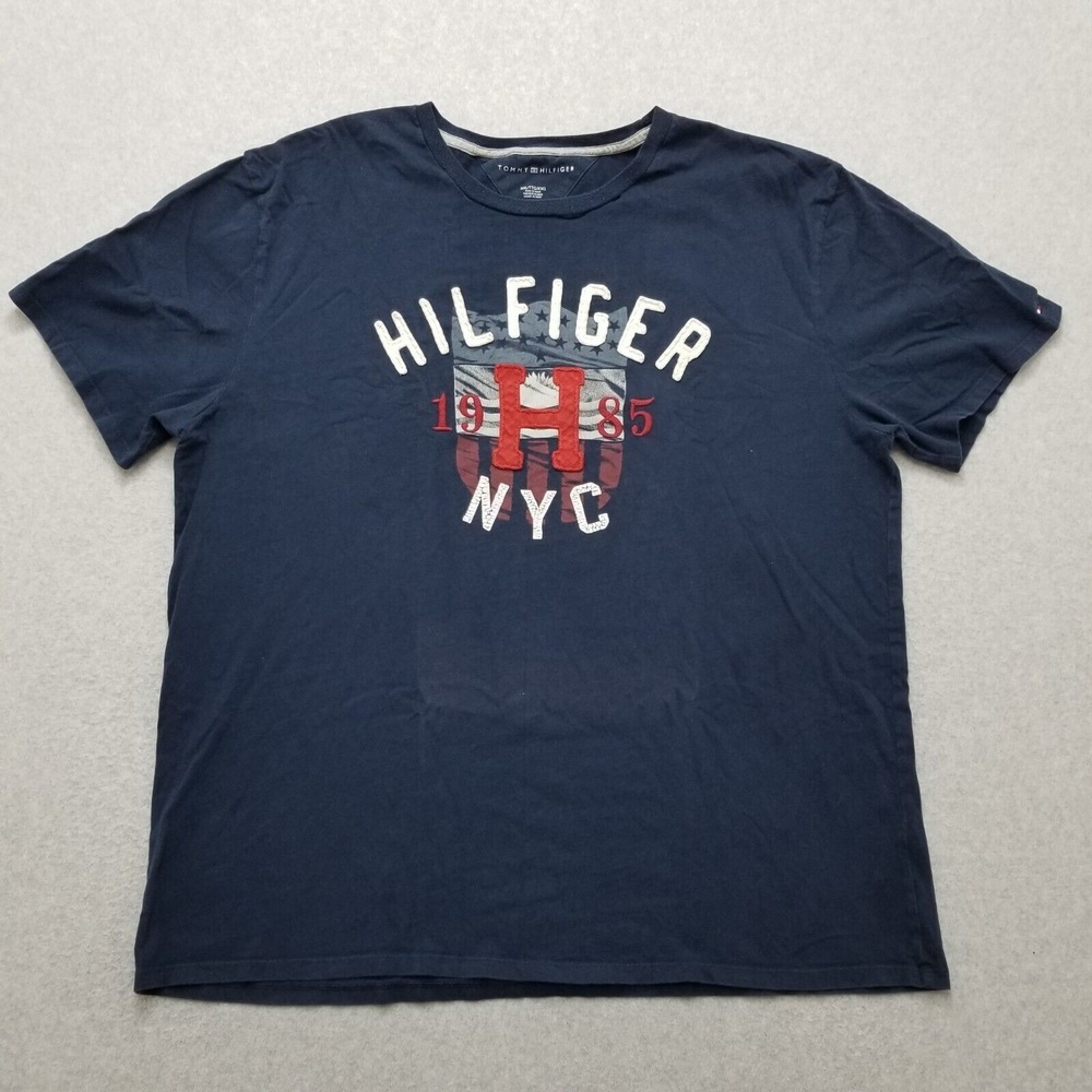Tommy Hilfiger‎ Shirt Mens XXL Blue Short Sleeve Logo Patch